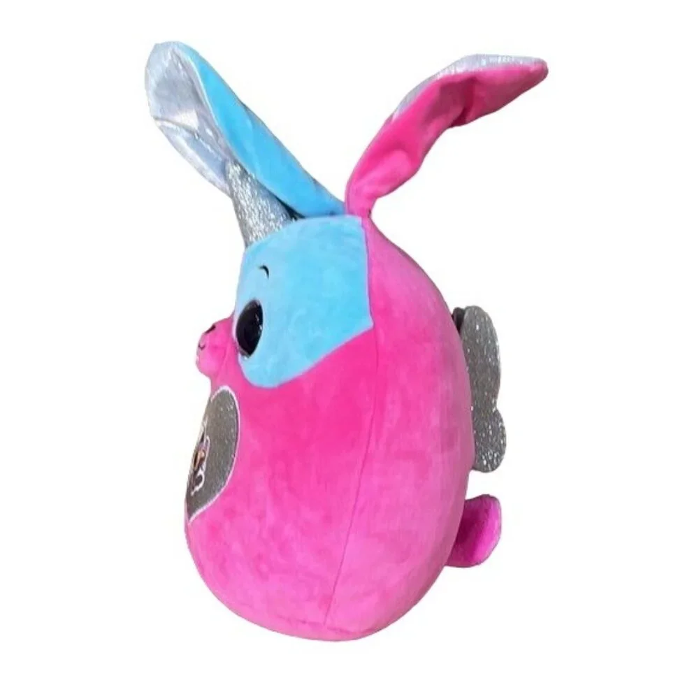 Rainbow Unicorn Bunny Plush Toy With Sparkly Ears & Heart Pink & Blue 12" - Picture 3 of 11